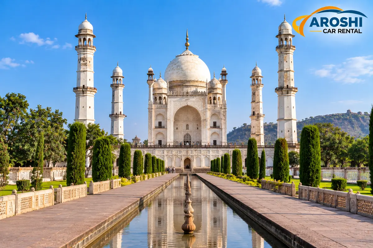 Bibi Ka Maqbara mausoleum with its long water channel in Aurangabad