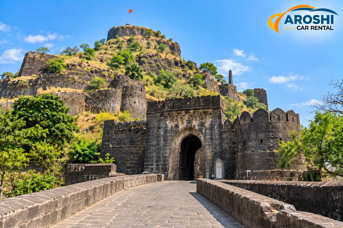 Stone gateway and hill ramparts of Daulatabad Fort